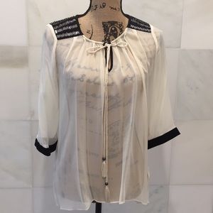 Cream with black trim peasant blouse